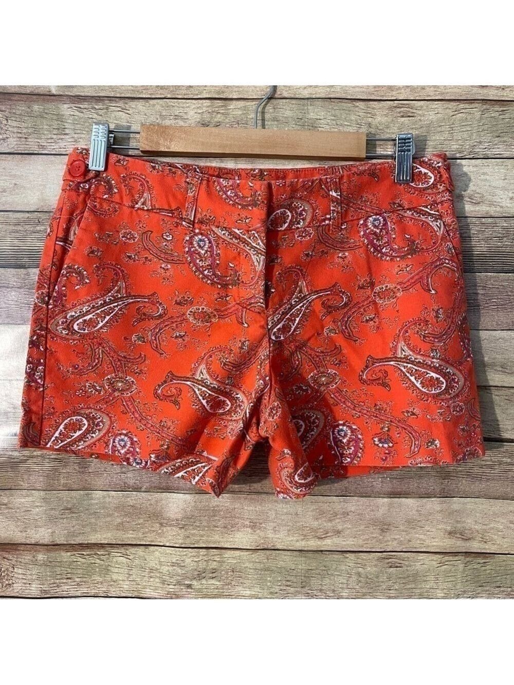 Willi Smith Women’s Orange Cotton Paisley Print Zip Front Stretch Shorts Size: 4